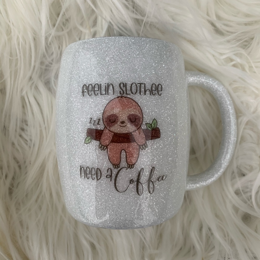 Adorable sloth glitter coffee mug tumbler